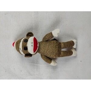 Sock Monkey Plush Stuffed Animal Toy Red Nose Brown White